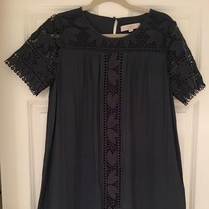 Women’s a-line dress with fabric knit lace inserts